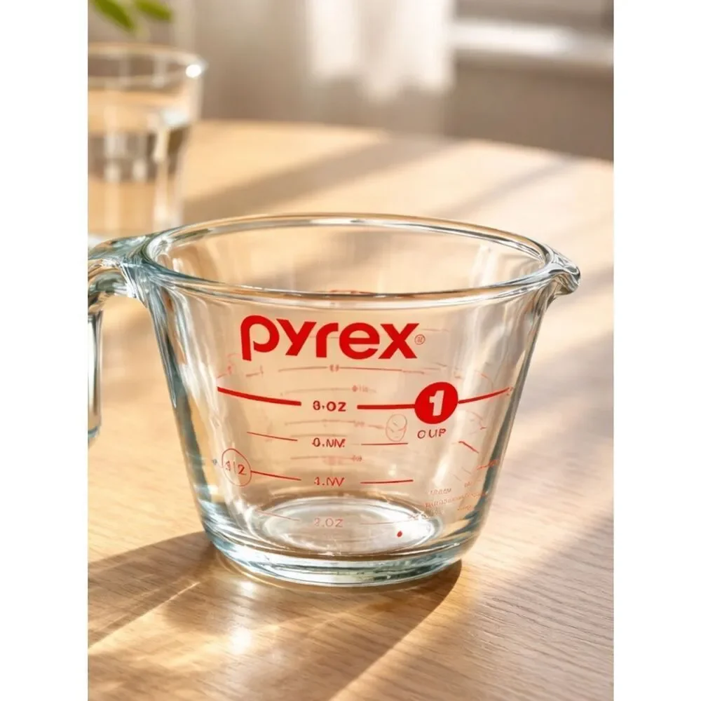 EUC PYREX Glass Measuring Cup 8 oz Red Lettering - Made in USA